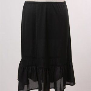 Women's Pencil cut slip skirt with chiffon ruffle contrast.